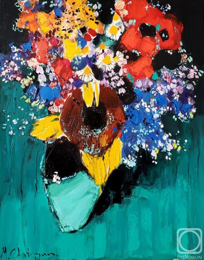 Chatinyan Mger. Bouquet in a vase on green