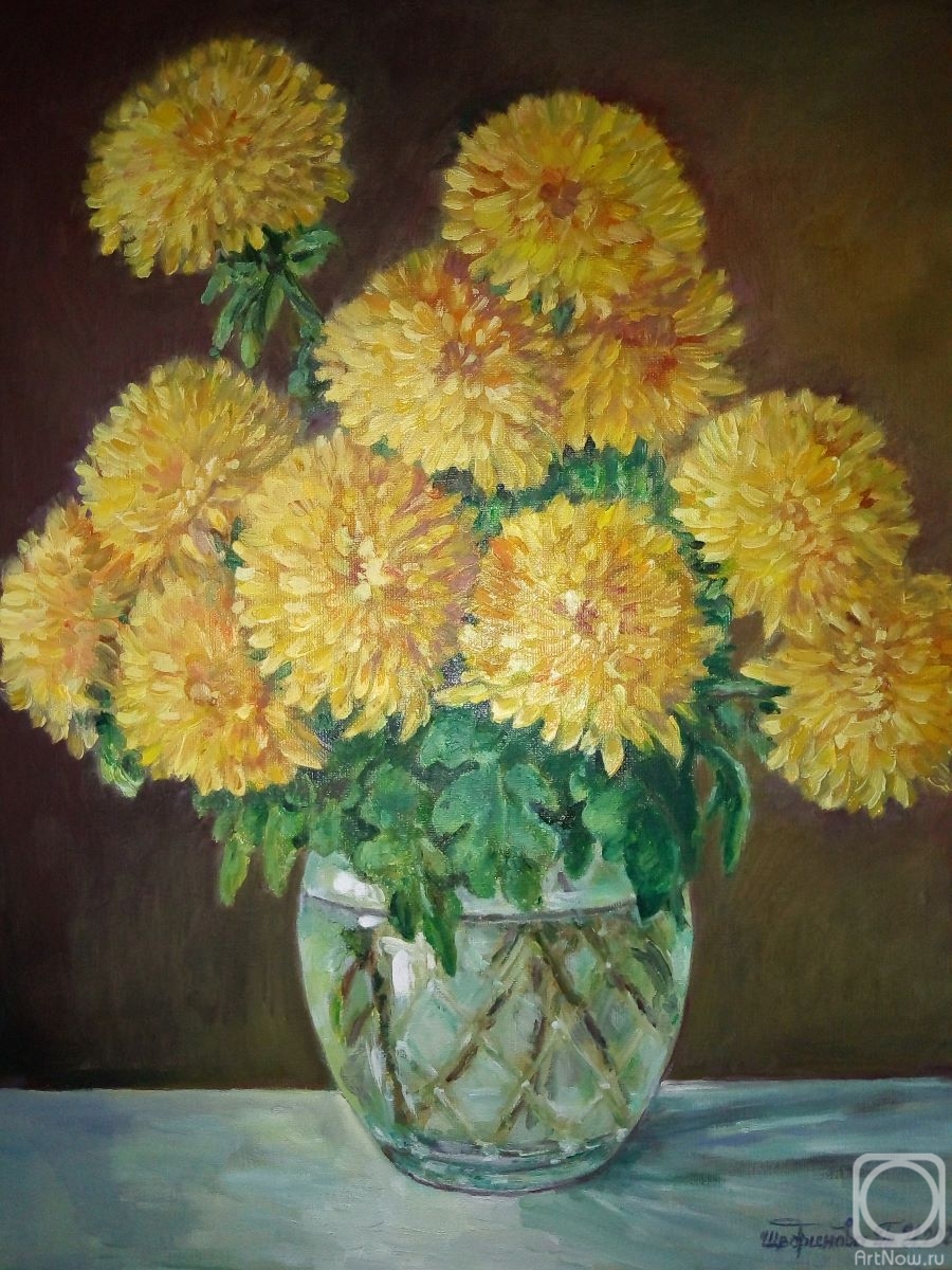 Schedrinova Tatyana. Chrysanthemums in a glass vase