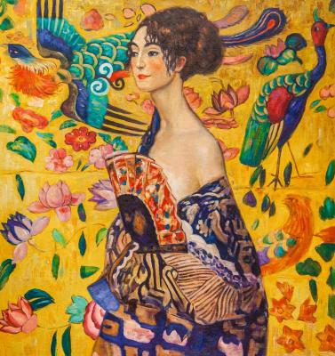 A copy of Gustav Klimt's painting. Lady with a Fan
