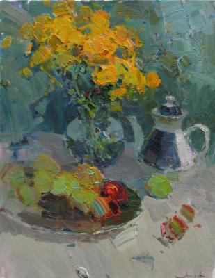 Still life with flowers and fruits. Makarov Vitaly