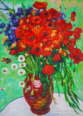 A copy of Vincent Van Gogh's painting. Red Poppies and Daisies