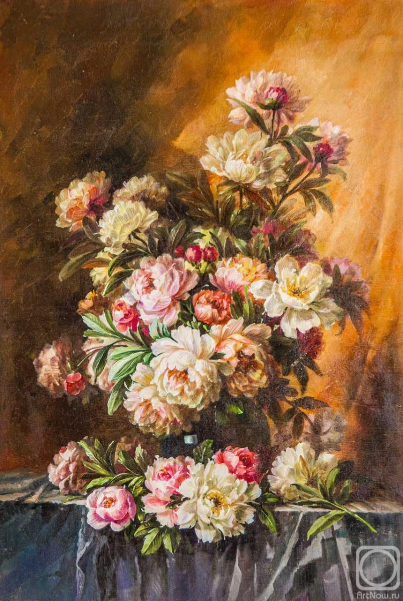 Kamskij Savelij. A copy of Paul de Longpre's painting. Bouquet of pink and white peonies