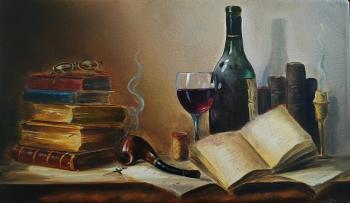 Still life with wine and books. Lutcher Elena