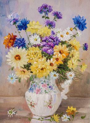 Bouquet of wild flowers in a white jug. Vlodarchik Andjei