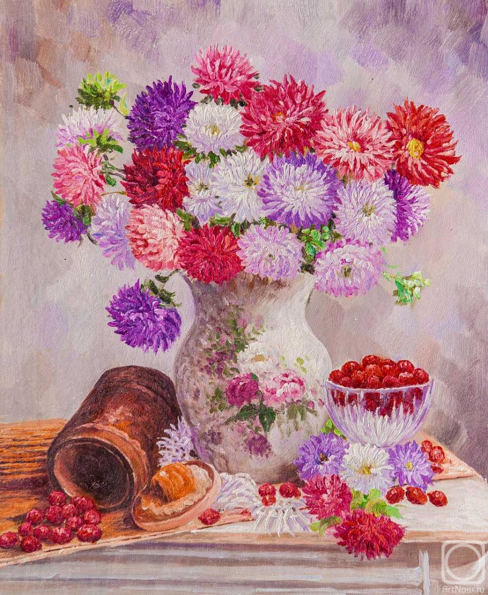 Vlodarchik Andjei. Garden still life with asters and raspberries