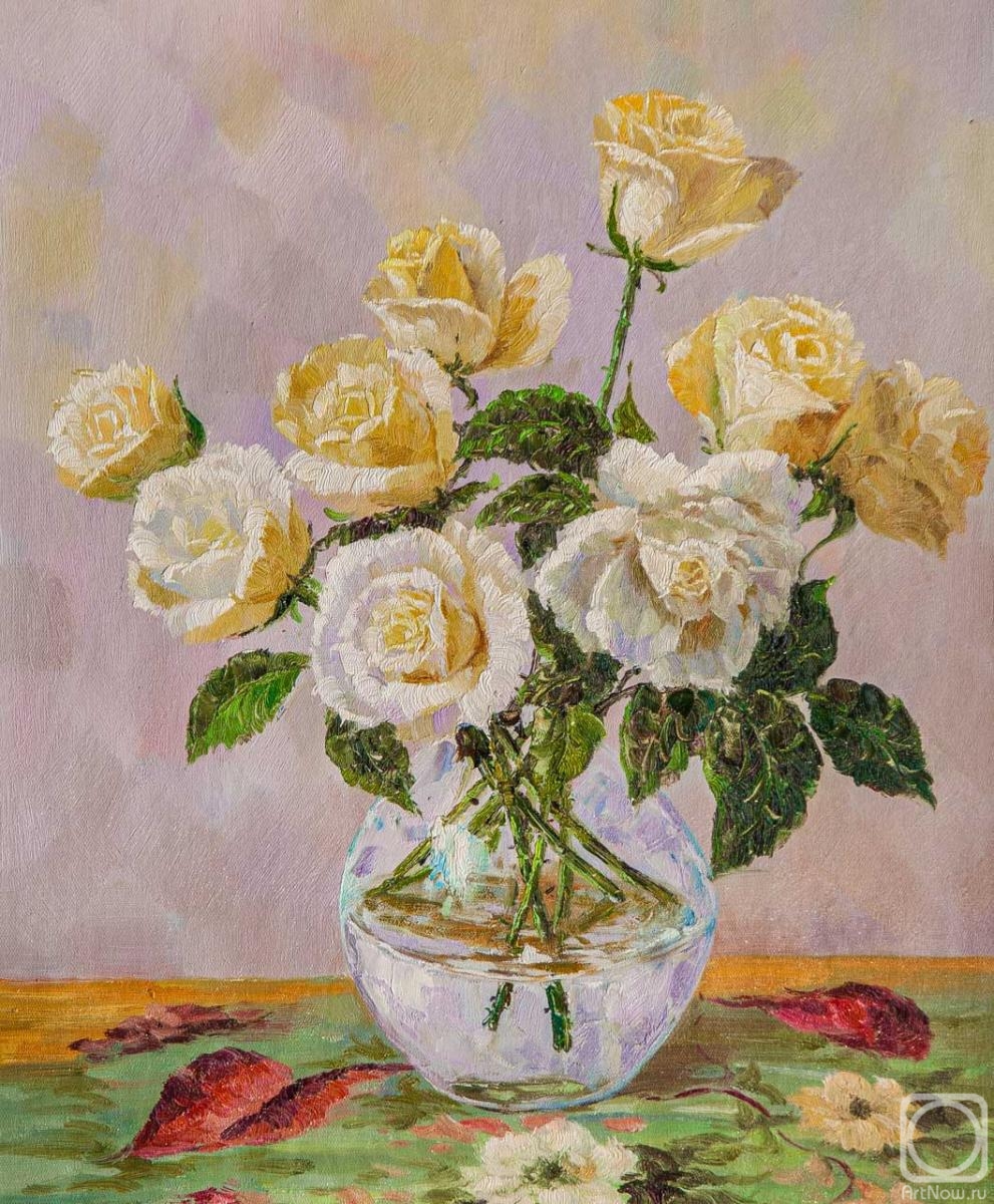 Vlodarchik Andjei. Bouquet of tea roses in a glass vase