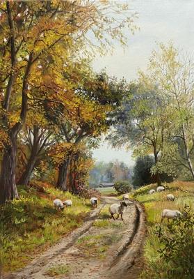 Rural landscape (Oil Painting With Sheep). Tikunova Olga