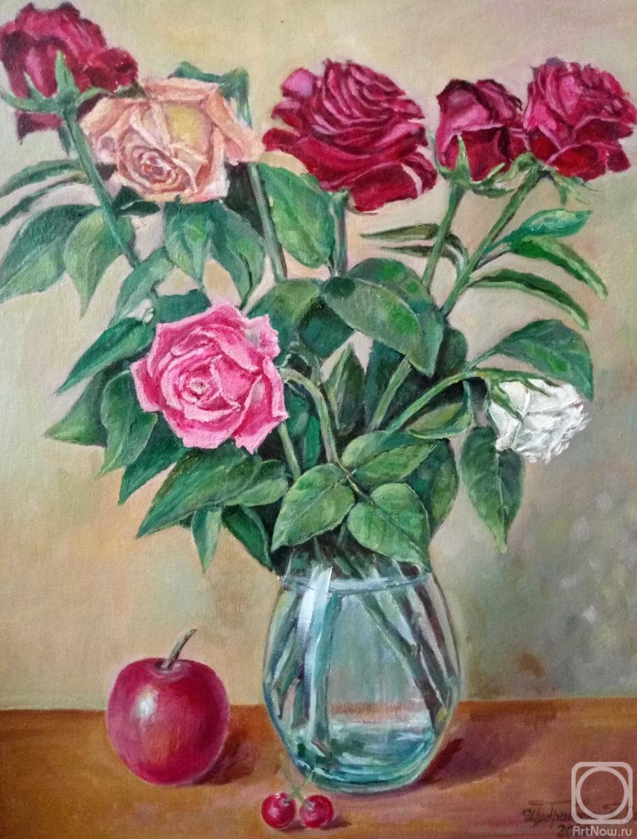Schedrinova Tatyana. Roses in a glass vase