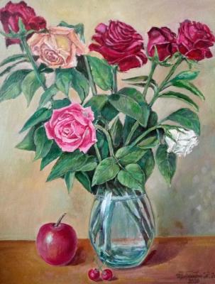 Roses in a glass vase. Schedrinova Tatyana