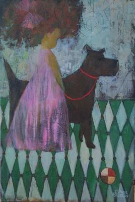 Girl with a dog (Paint On Canvas). Brodsky Elinor