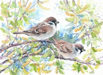 Sparrows in blue