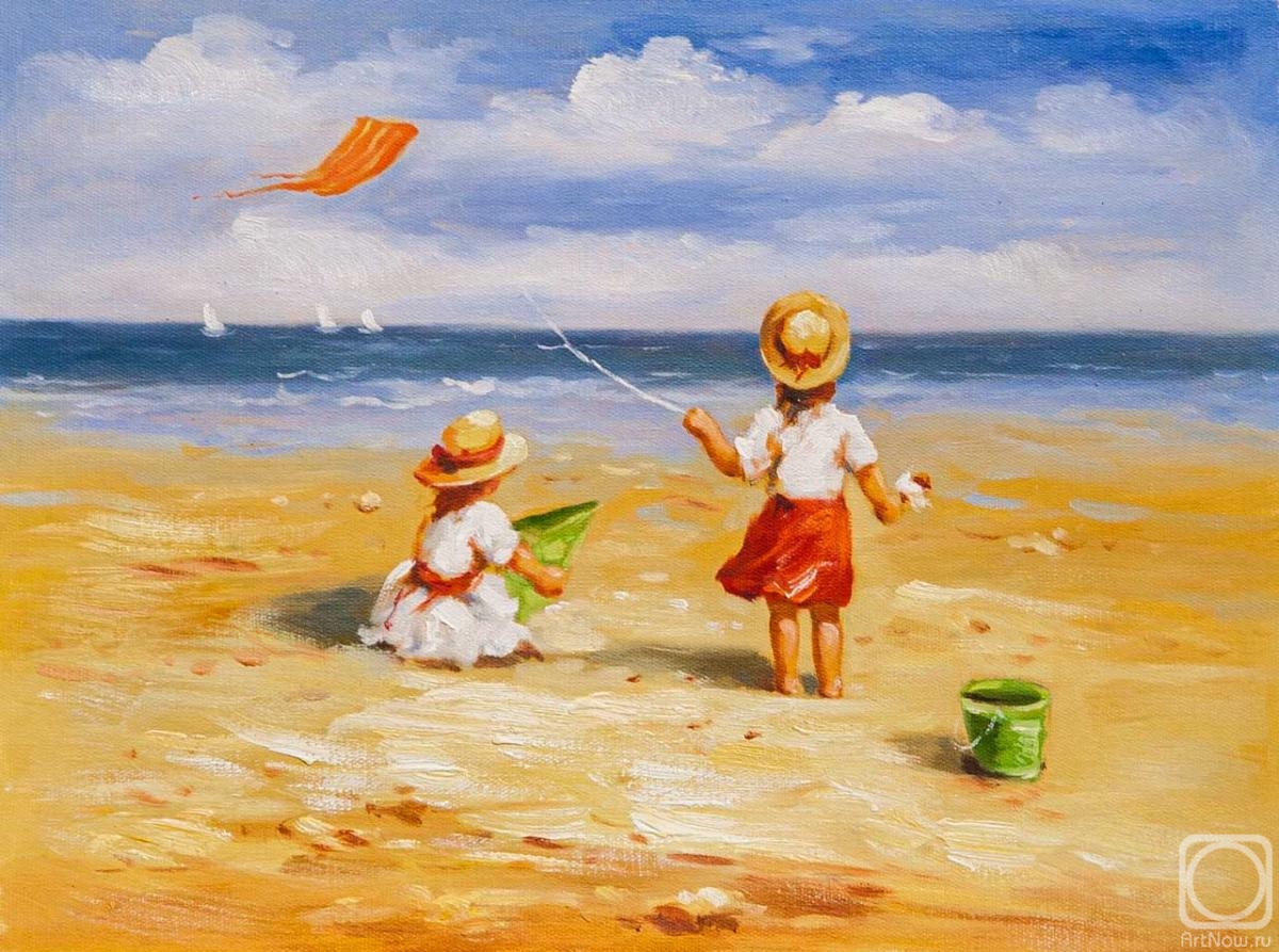 Potapova Maria. Children on the beach. Behind a kite