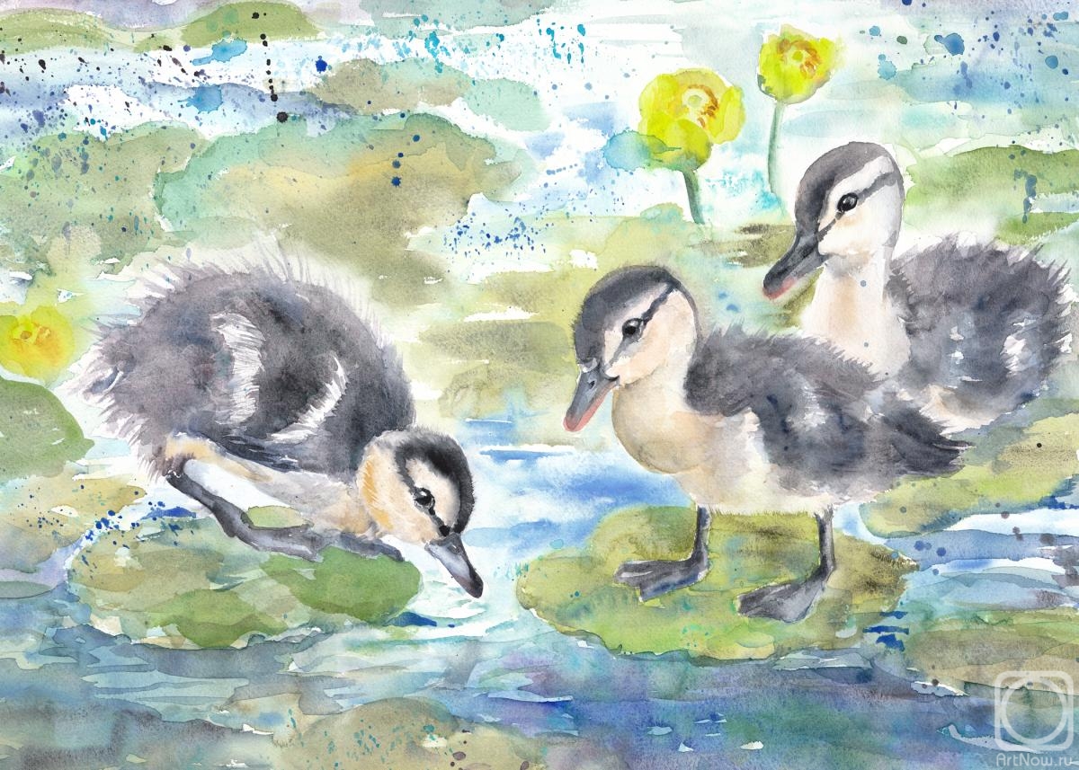 Masterkova Alyona. Ducklings in water lilies