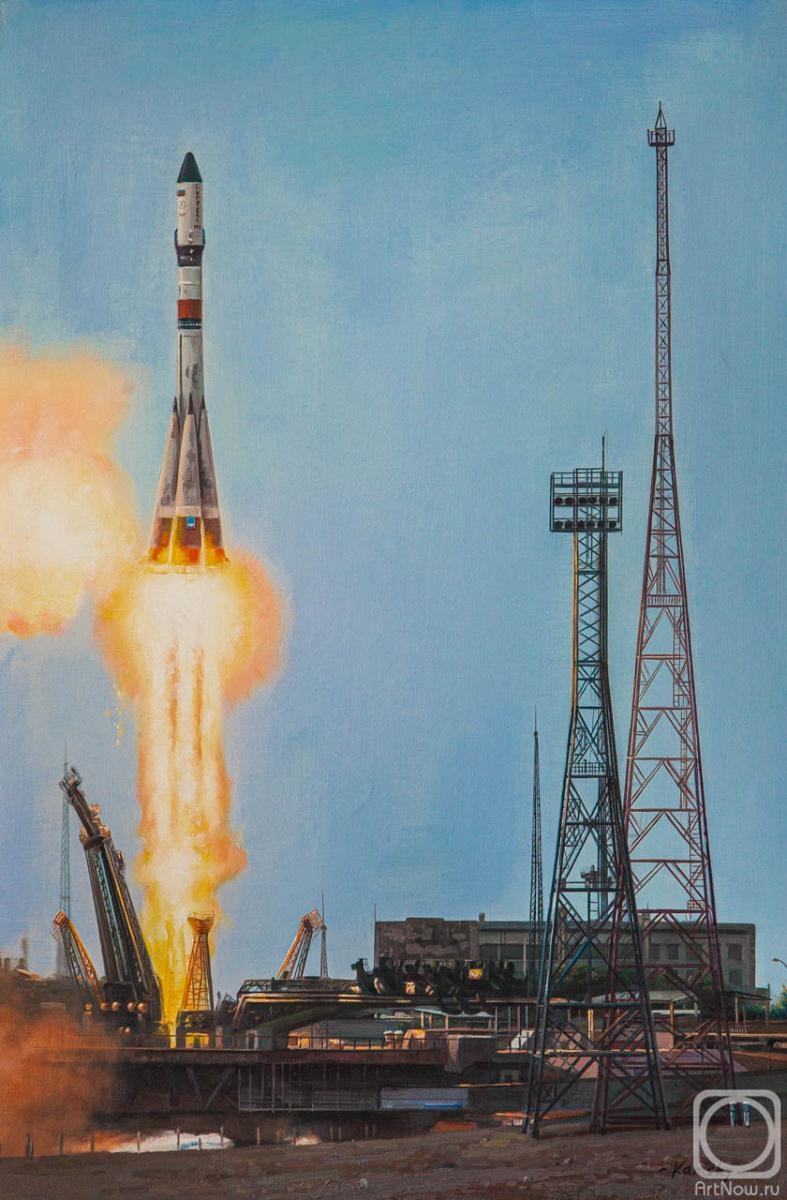 Kamskij Savelij. Soyuz rocket launch from the Baikonur cosmodrome