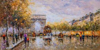 The landscape of Paris by Antoine Blanchard. Champs Elysees, Arc de Triomphe