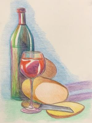 Copy 201 (still life with bread and red wine) (A Glass Of Red Wine). Lukaneva Larissa