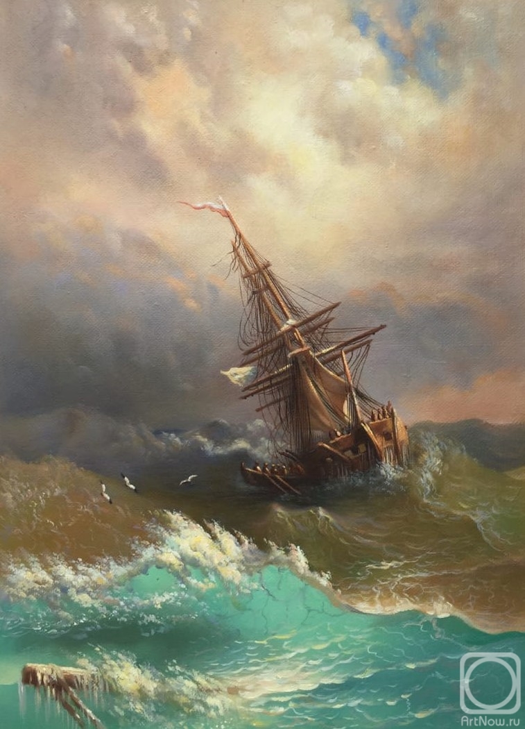Kamskij Savelij. A copy of Ivan Aivazovsky's painting. A ship among the stormy sea