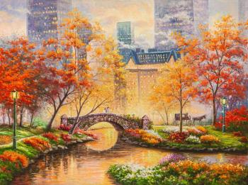 A copy of Thomas Kincaid's painting. Central Park in autumn. Romm Alexandr