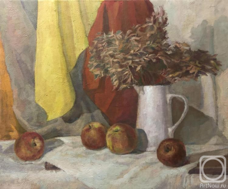 Chistiakov Vsevolod. Still life with a red apple and a white jug