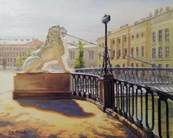 White lions of the Griboyedov canal (Saint Petersburg Oil Painting). Krasnova Nina