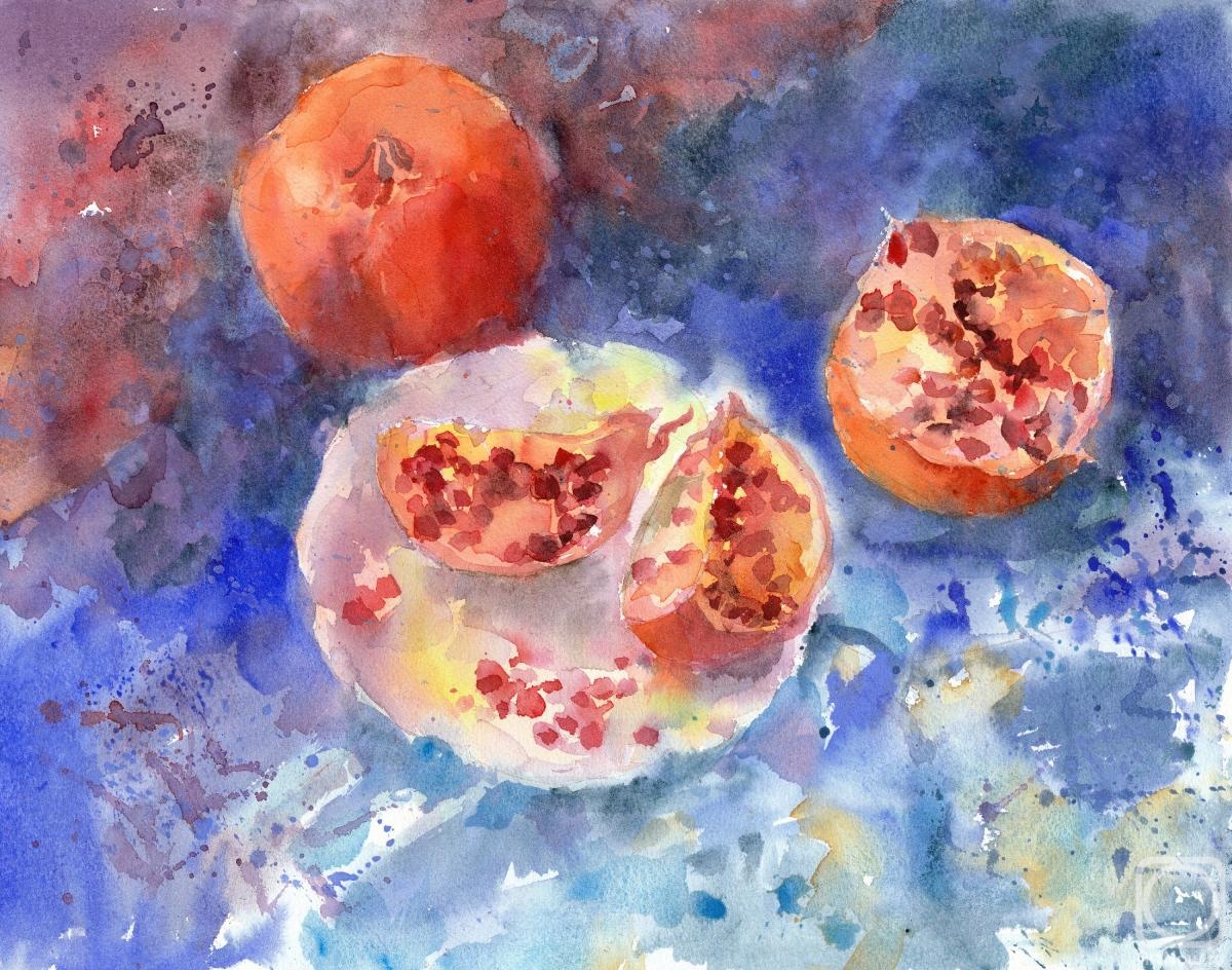 Masterkova Alyona. Pomegranates on a blue