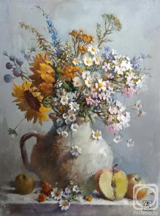 Smorygina Anna. Bouquet with daisies and sunflowers