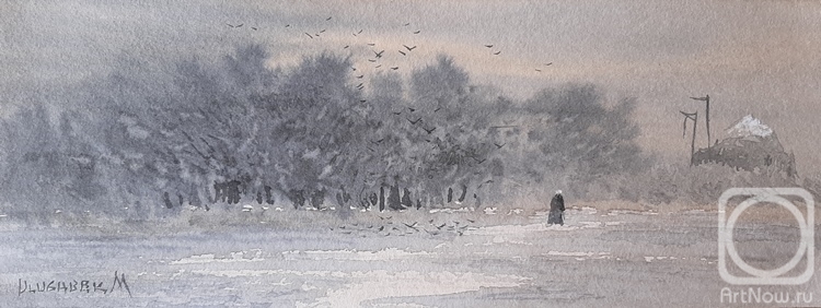 Mukhamedov Ulugbek. Winter landscape with a pilgrim