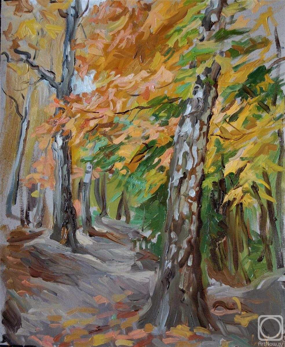 Dobrovolskaya Gayane. Maple leaves and birch trunks, autumn