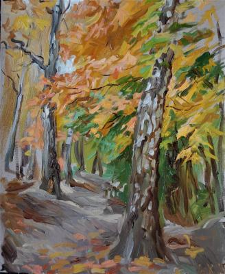 Maple leaves and birch trunks, autumn (Trunks Of Birch Trees). Dobrovolskaya Gayane