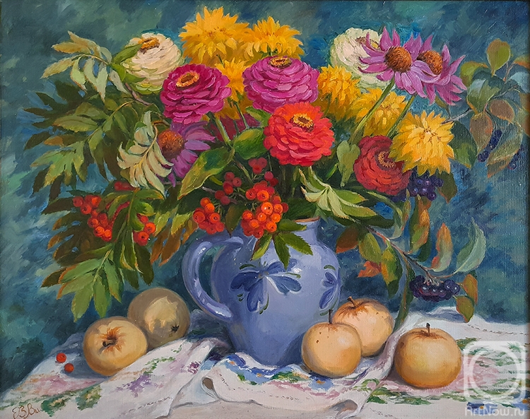 Shumakova Elena. Garden bouquet and apples