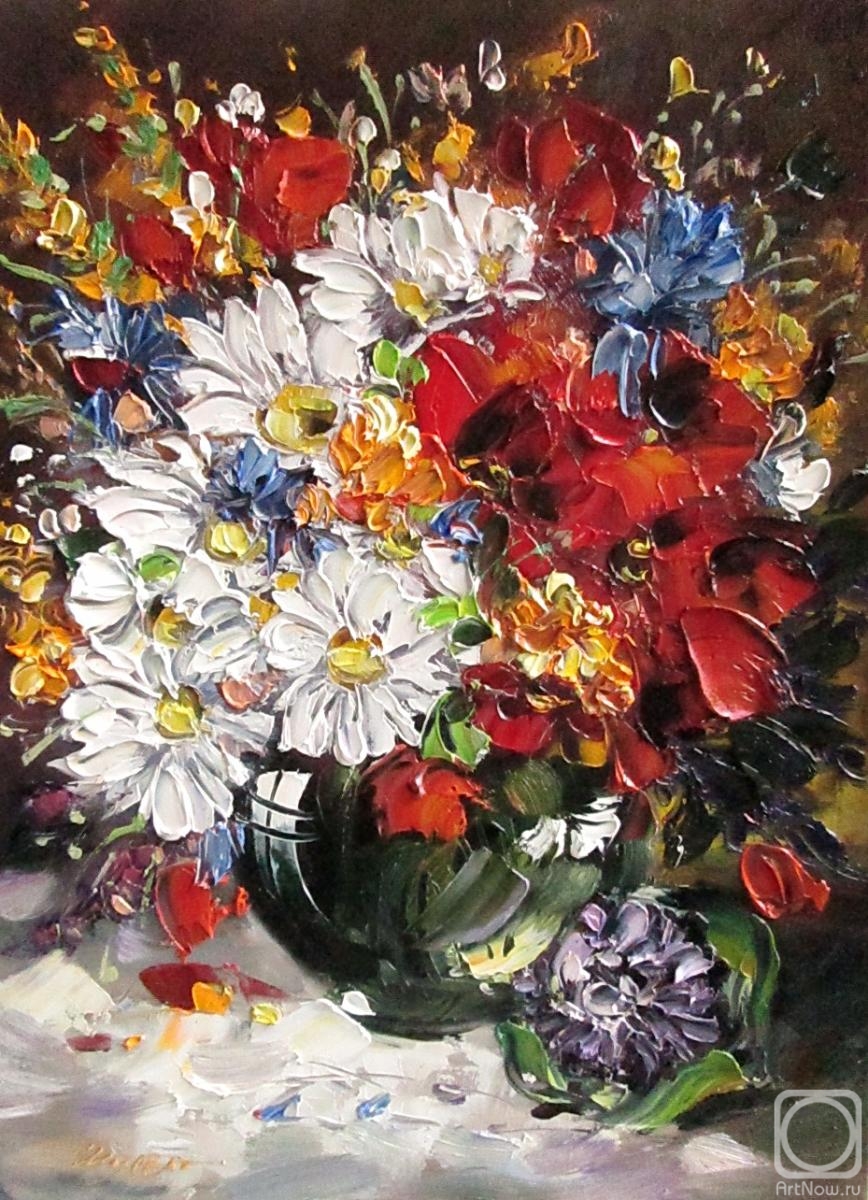 Shubert Anna. Bouquet with poppies, daisies and cornflowers