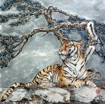 Tiger and winter pine. Mishukov Nikolay
