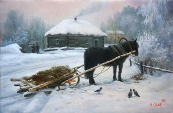 At the village bath. Waiting (Oil Horses). Cherkasov Vladimir