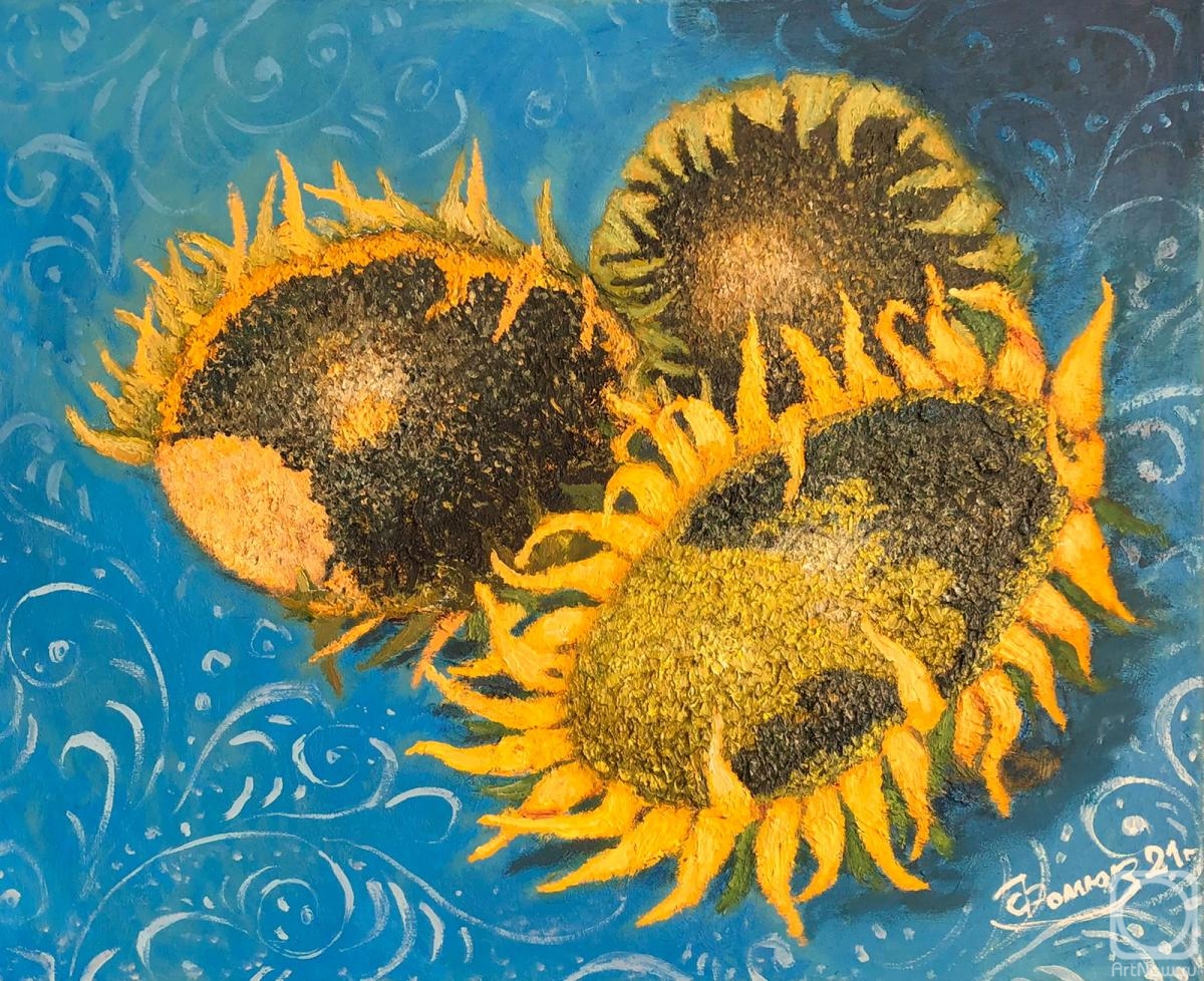 Fomyuk Vasiliy. Sunflowers on a blue tablecloth