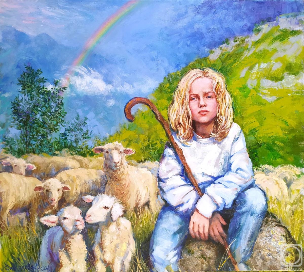 Simonova Olga. Shepherd boy at the green mountain