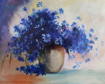 Cornflowers (Large Paintings On The Wall). Zorina Irina