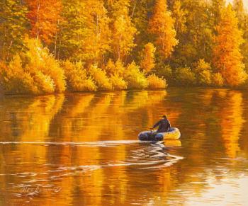 Fishing in the autumn on the lake