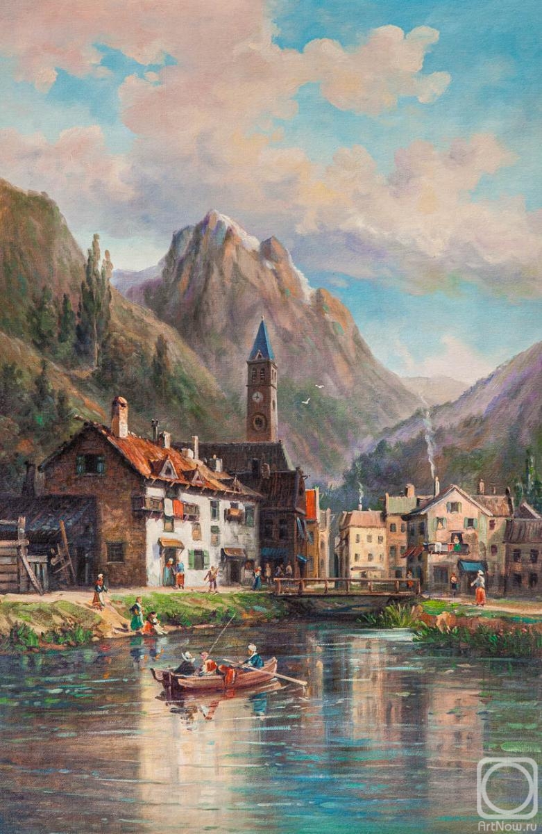 Romm Alexandr. A copy of the painting by Charles Yufrazi Cuvaseg. Mountain Village