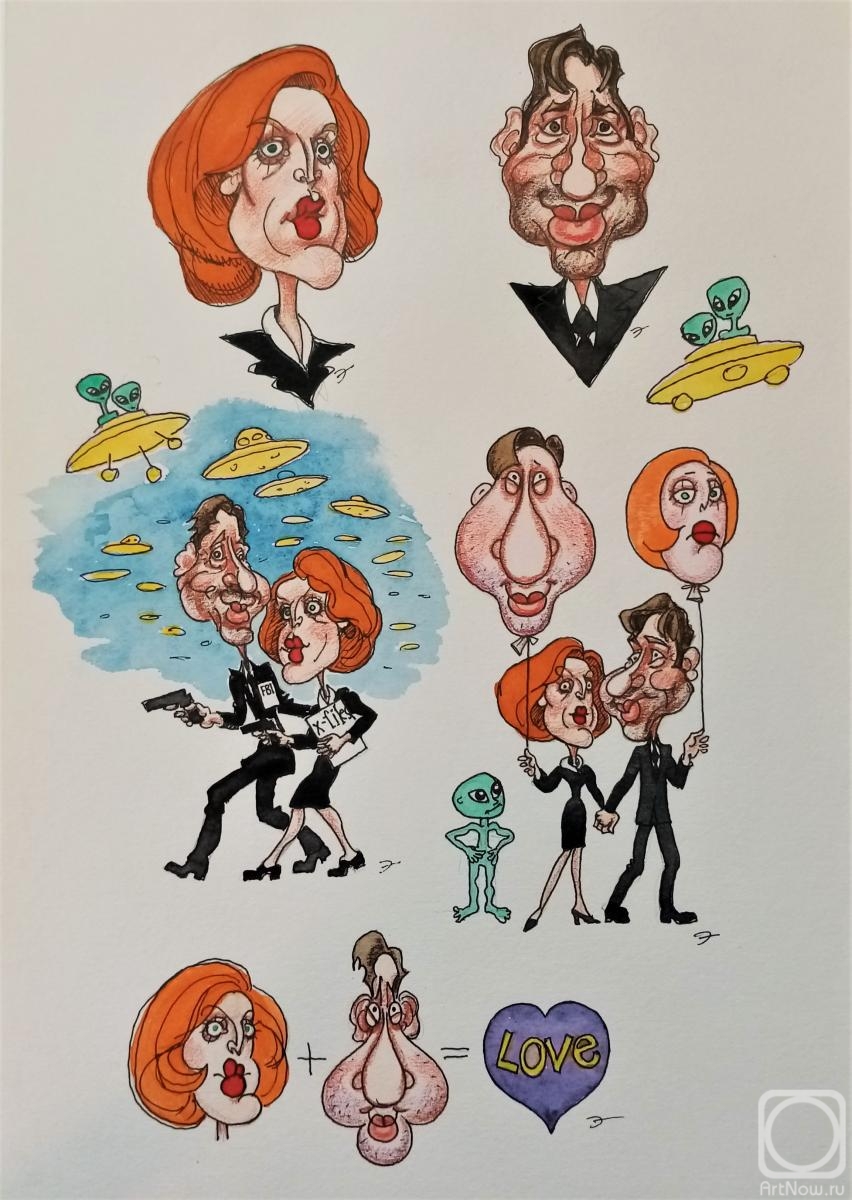 Dobrovolskaya Gayane. Agents Scully and Mulder, sticker sketches