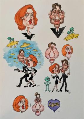 Dobrovolskaya Gayane Khachaturovna. Agents Scully and Mulder, sticker sketches