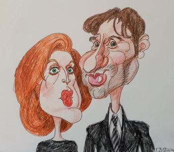 Agents Scully and Mulder (friendly cartoon)