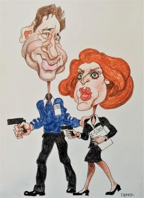 Agents Scully and Mulder (friendly cartoon)
