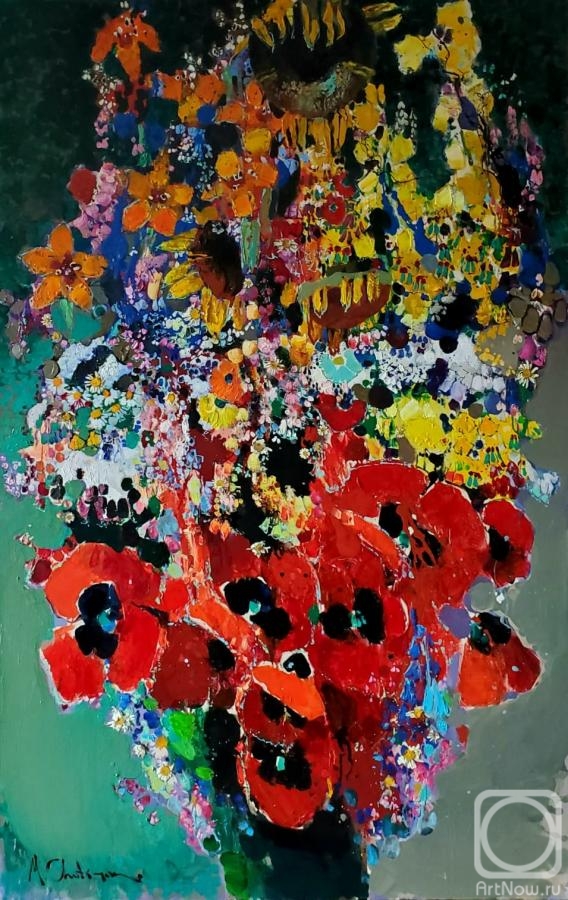 Chatinyan Mger. Large Bouquet with Poppies and Sunflower