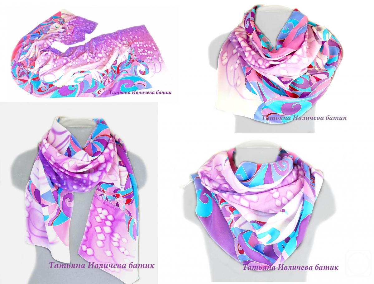 Ivlicheva Tatiana. Silk scarf batik "Lilac Dreams"