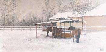 Snowstorm. Horses