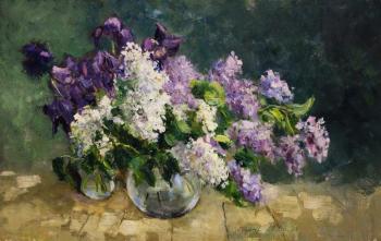 Bouquets of lilacs and irises