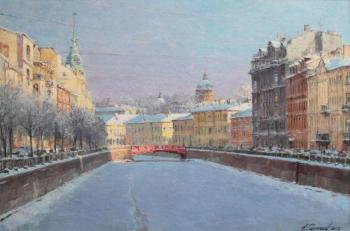 Red bridge. Winter Moika river. Galimov Azat