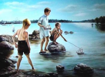 Children playing on the shore (Children On The Shore). Ushakov Alexander