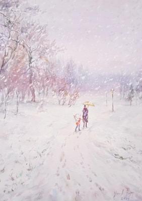 Umbrellas in the snow. Usachev Fedor