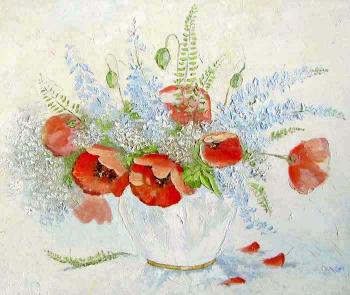 Poppies in a white vase